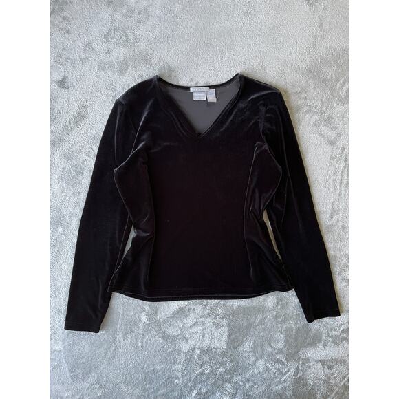 Vintage 90s Y2K Old Navy Black Velvet Top Small Stretchy Whimsigoth Cyber Rave - Picture 1 of 13